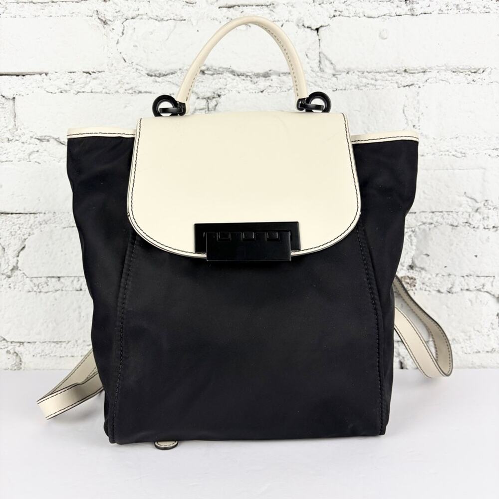 Zac Posen White Leather Black Nylon Backpack Purse